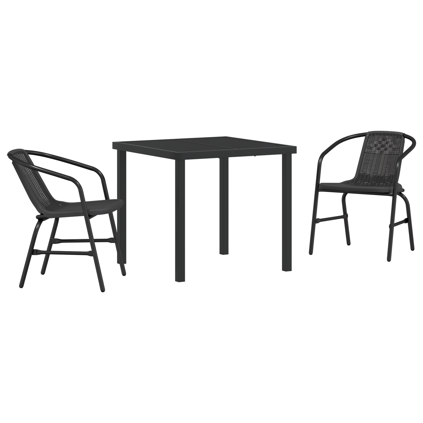 3 Piece Garden Dining Set Black Poly Rattan
