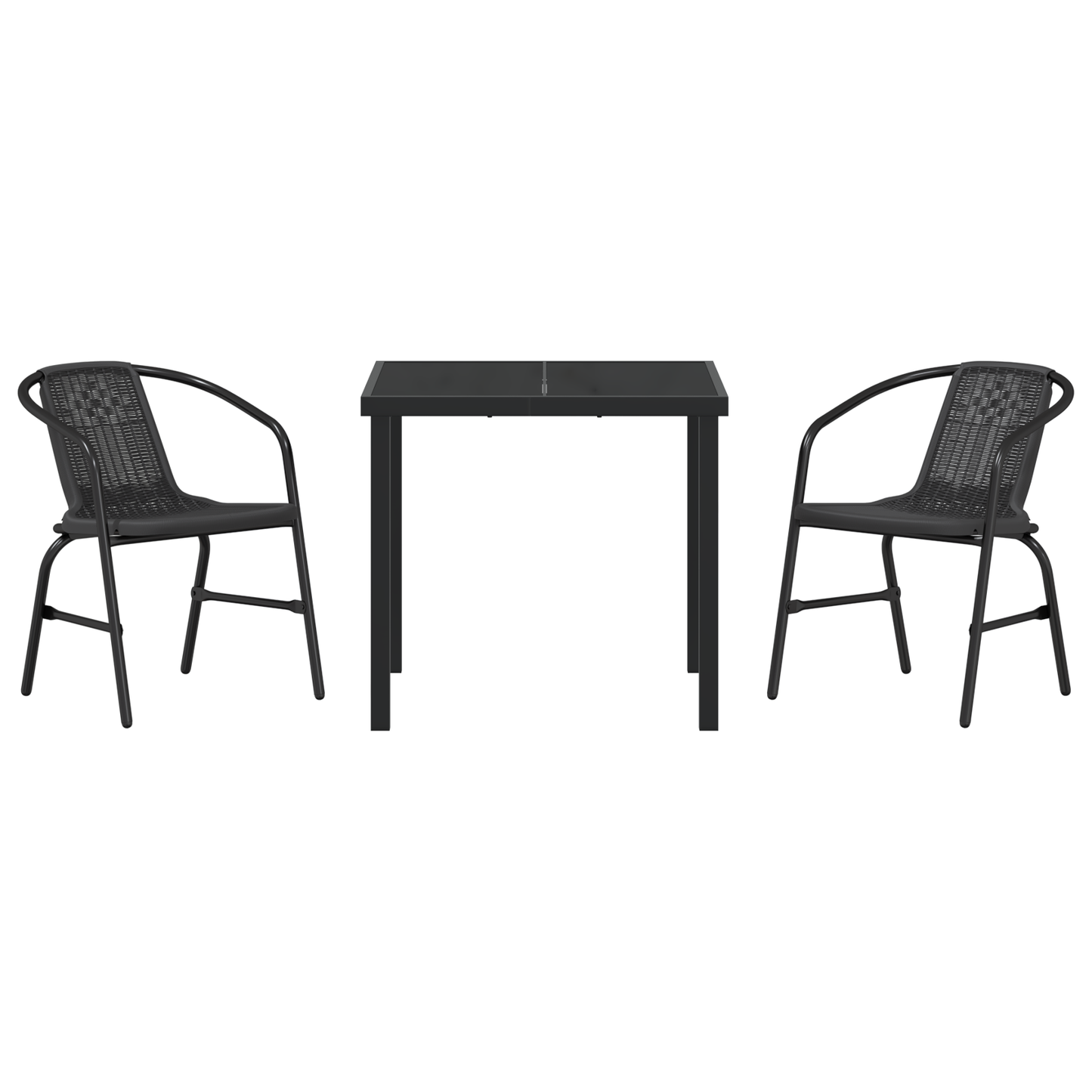 3 Piece Garden Dining Set Black Poly Rattan