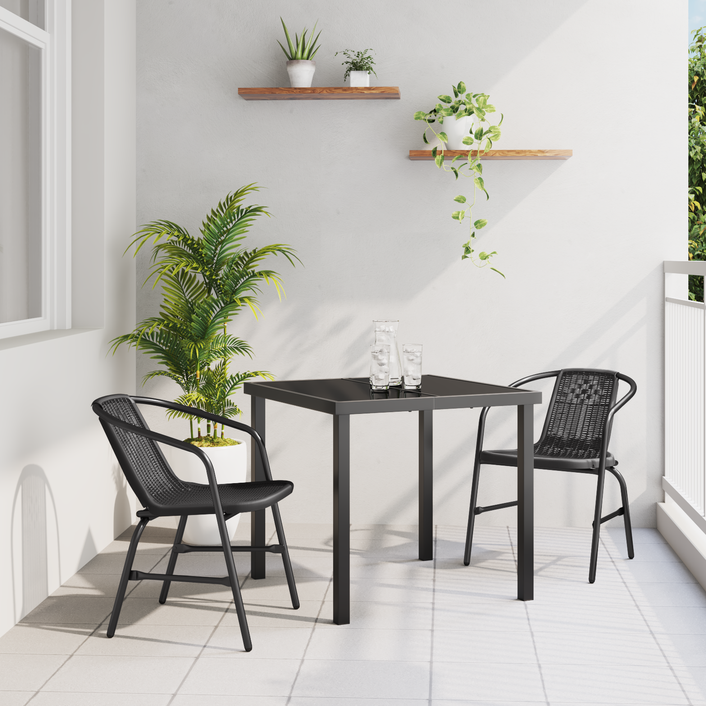 3 Piece Garden Dining Set Black Poly Rattan