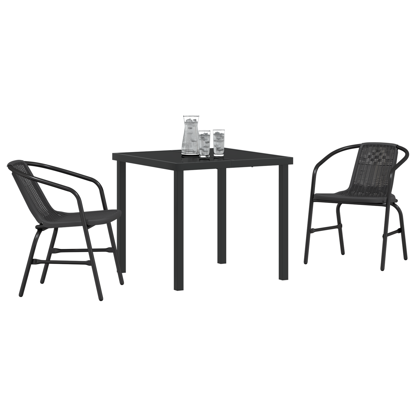 3 Piece Garden Dining Set Black Poly Rattan