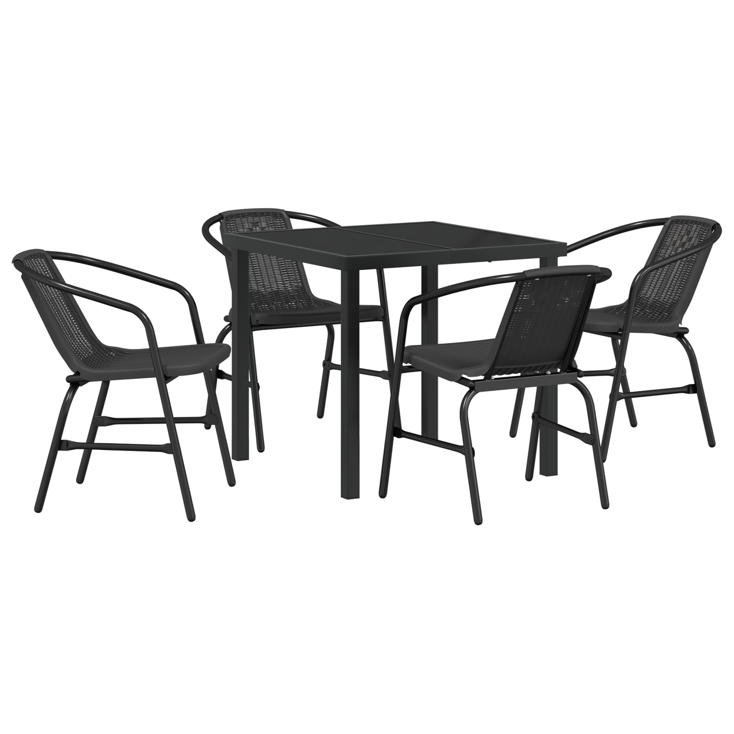 5 Piece Garden Dining Set Black Poly Rattan