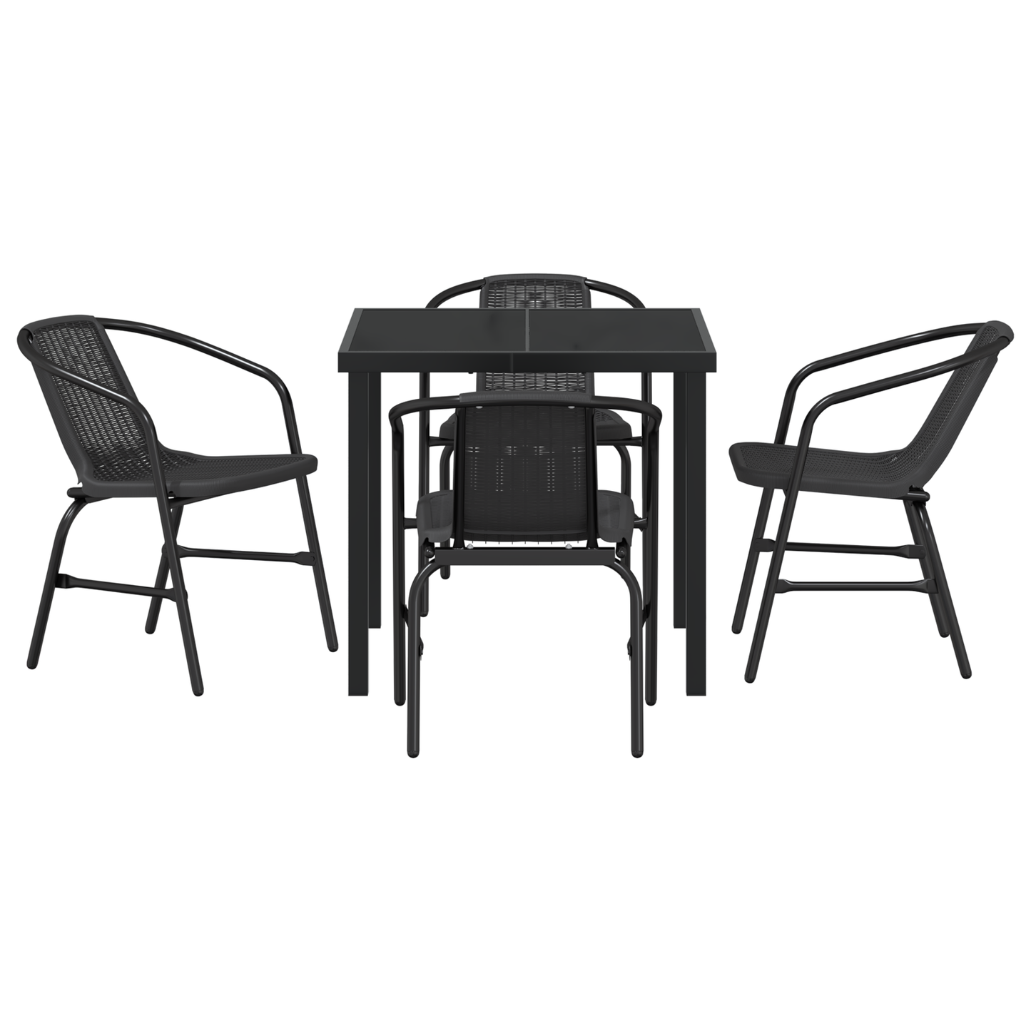 5 Piece Garden Dining Set Black Poly Rattan