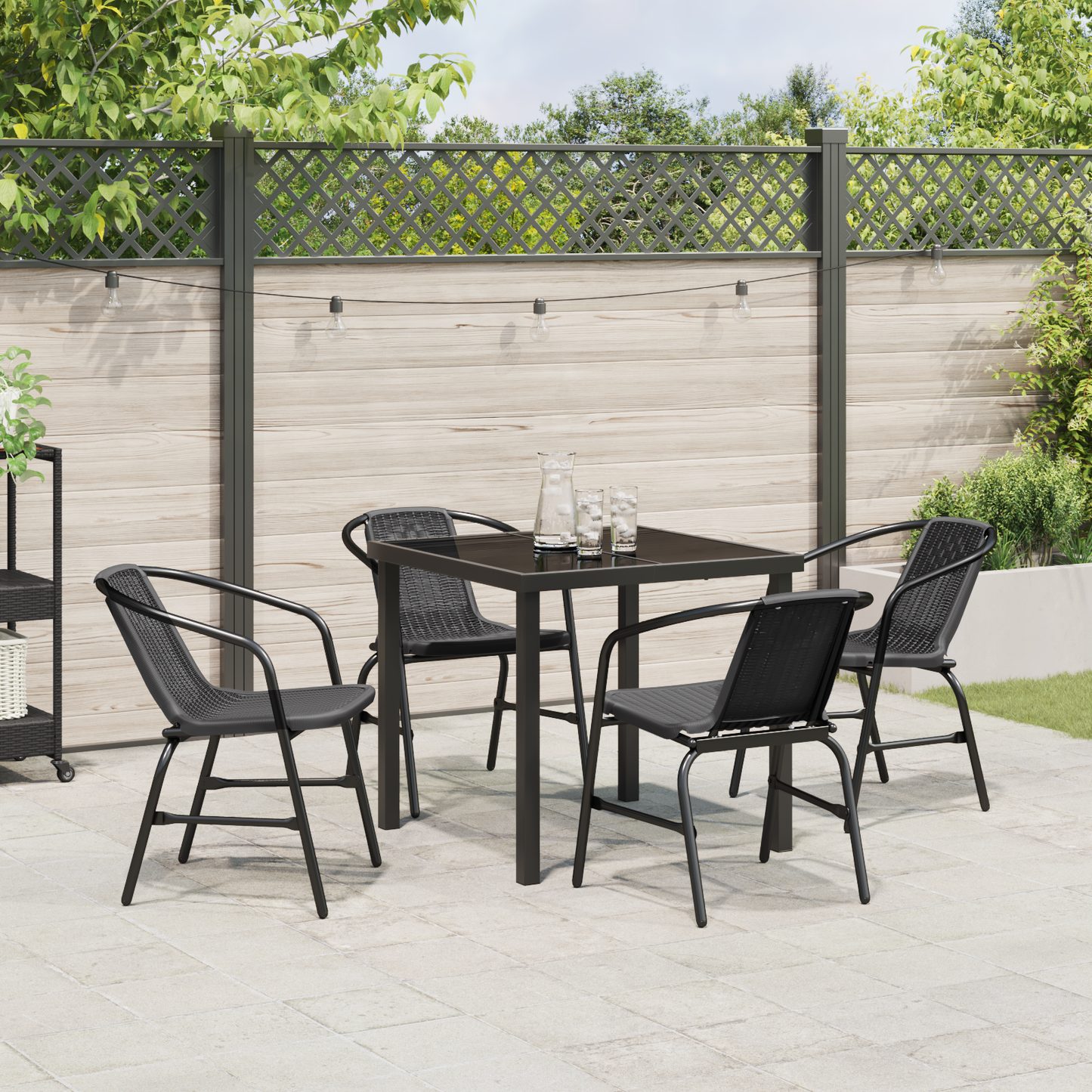 5 Piece Garden Dining Set Black Poly Rattan