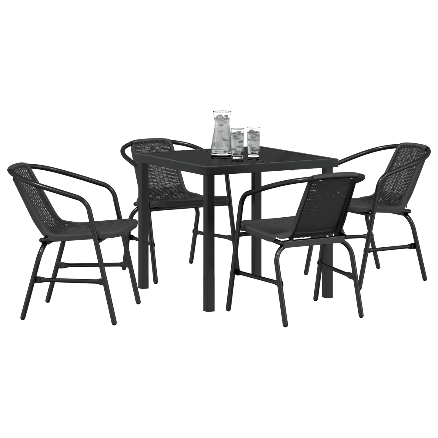 5 Piece Garden Dining Set Black Poly Rattan