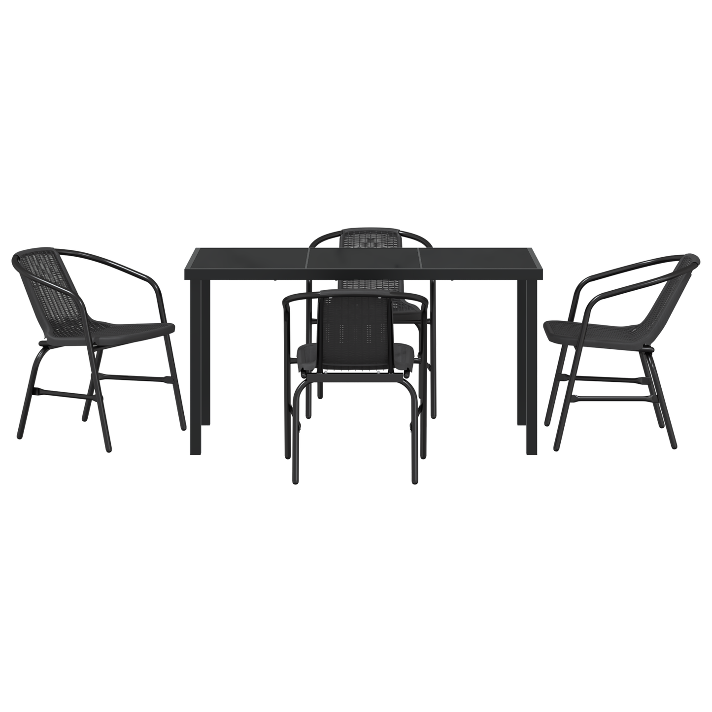 5 Piece Garden Dining Set Black Poly Rattan