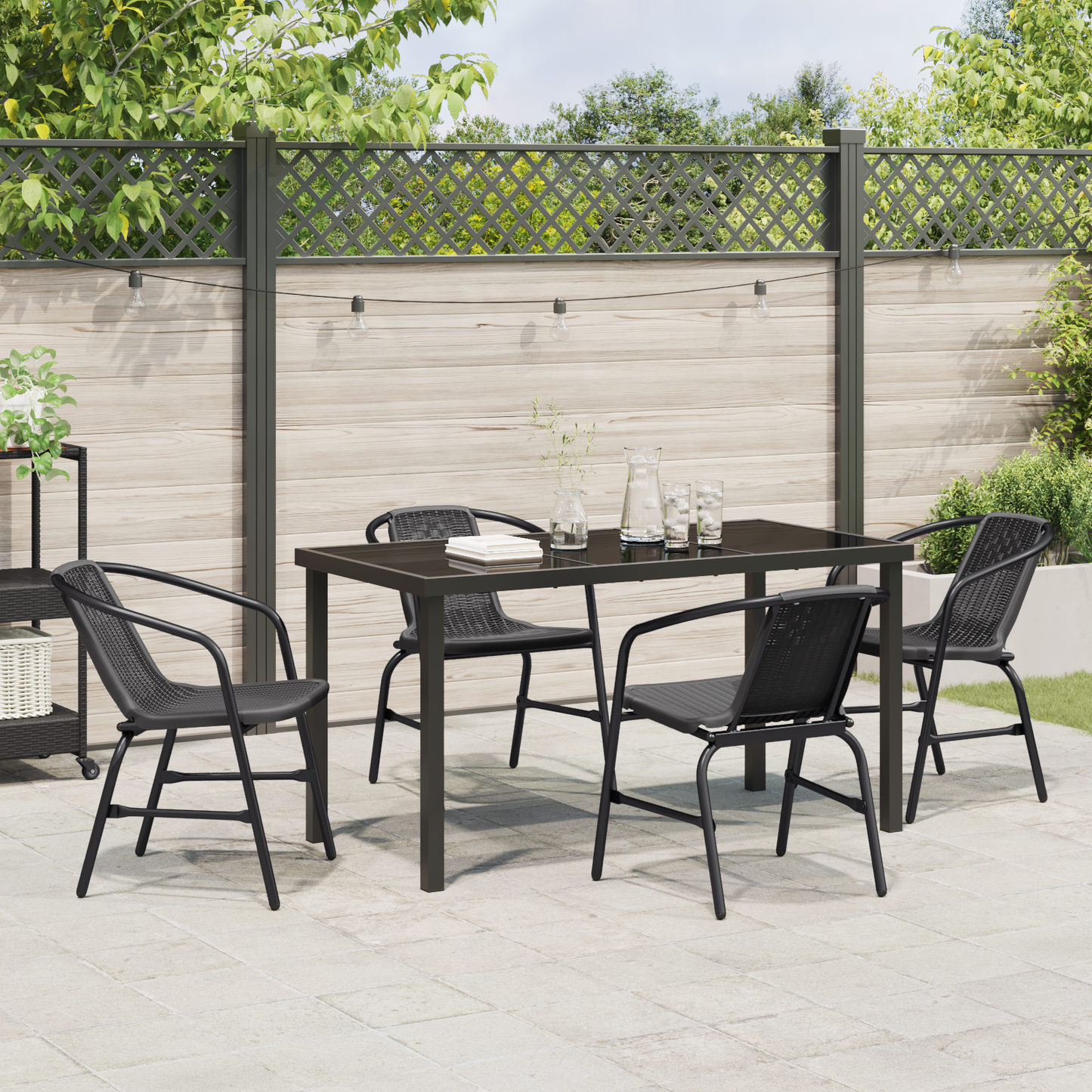 5 Piece Garden Dining Set Black Poly Rattan