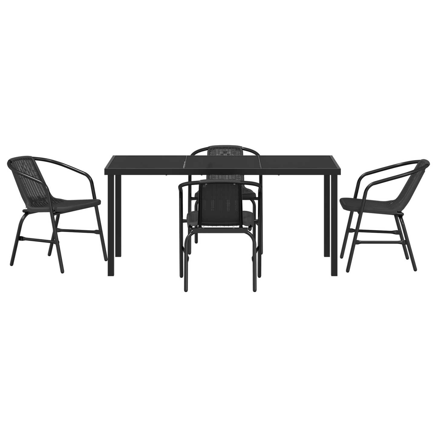 5 Piece Garden Dining Set Black Poly Rattan