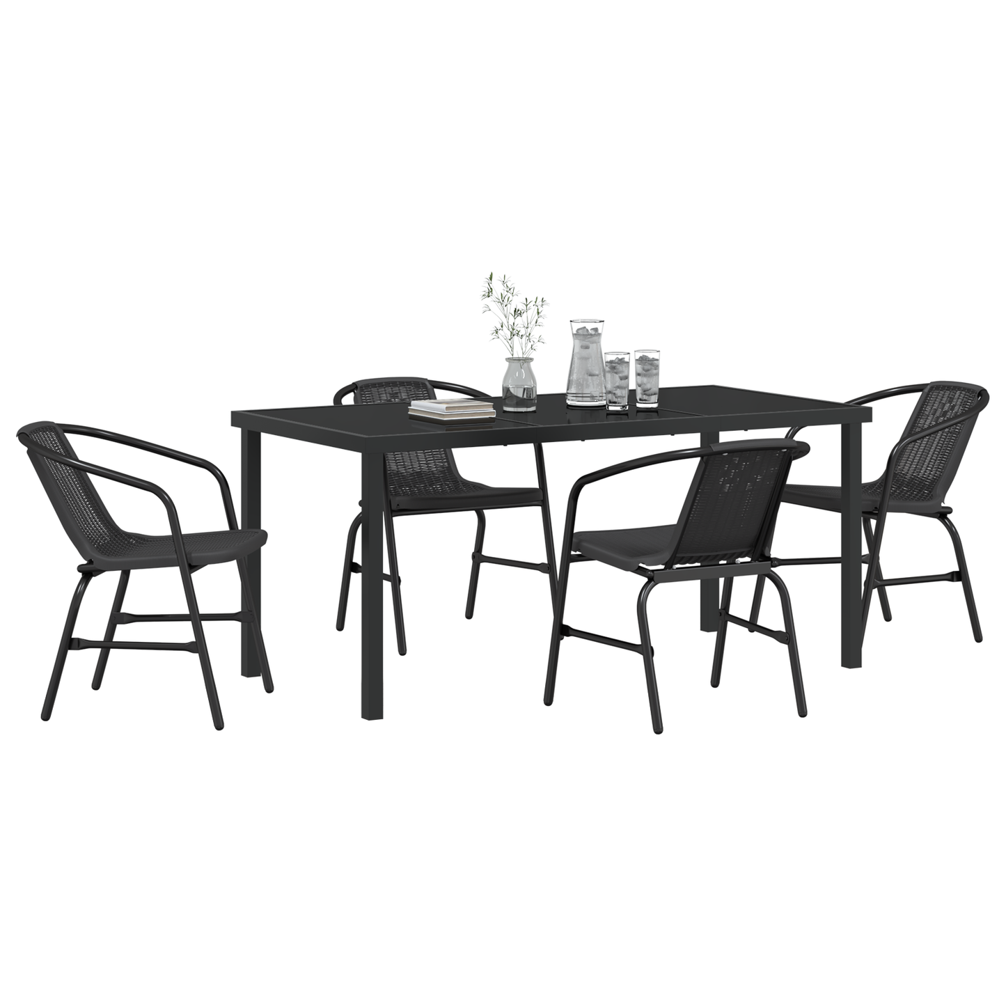 5 Piece Garden Dining Set Black Poly Rattan