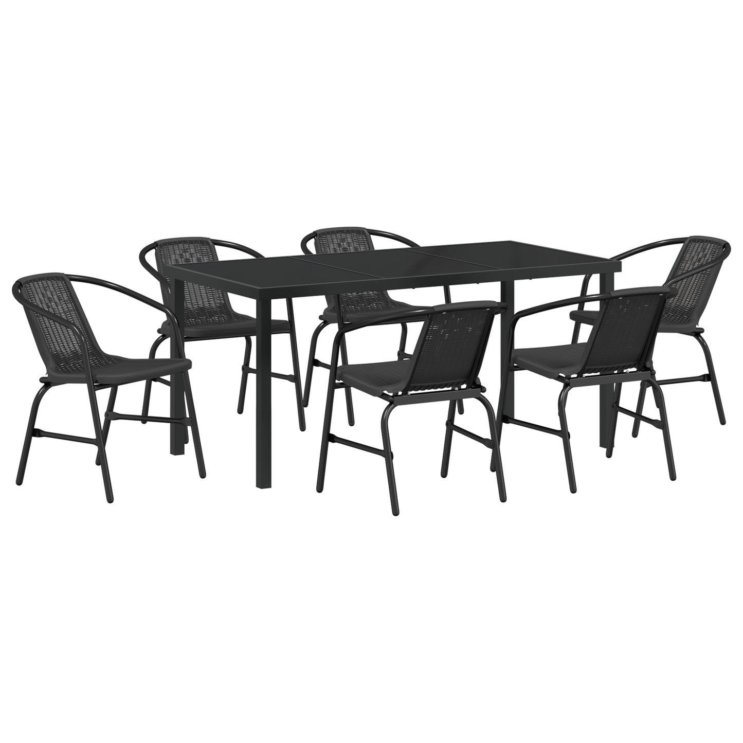 7 Piece Garden Dining Set Black Poly Rattan