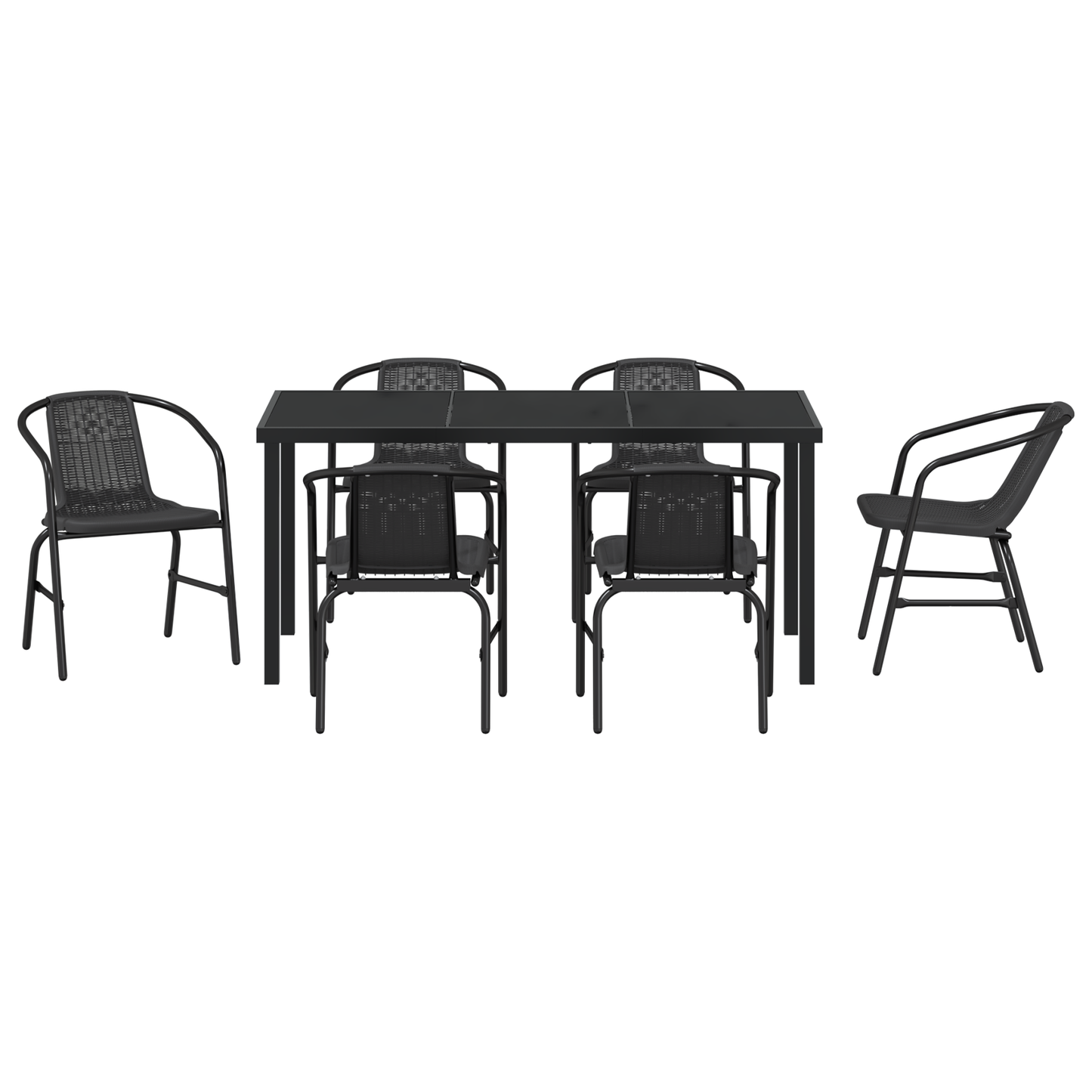 7 Piece Garden Dining Set Black Poly Rattan