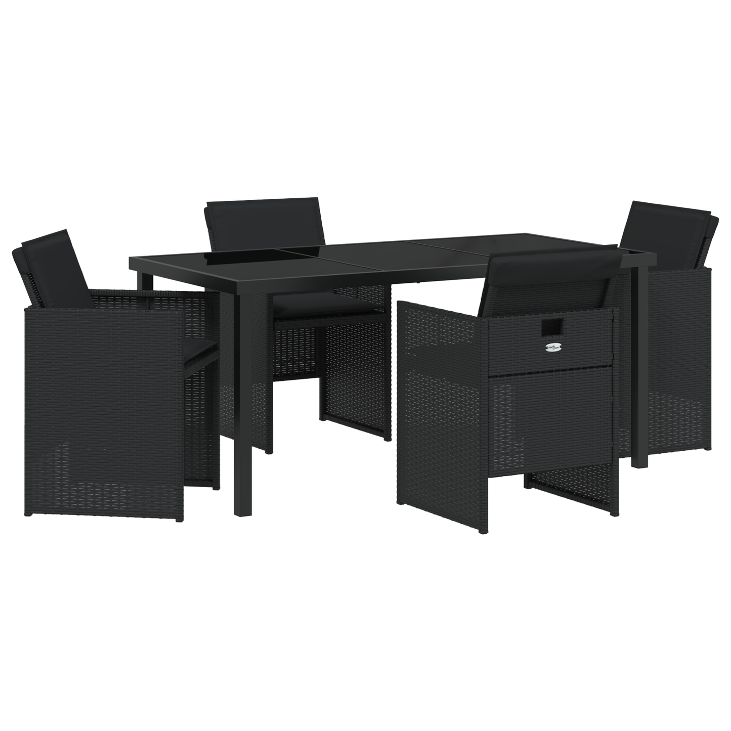 5 Piece Garden Dining Set with Cushions Black Poly Rattan