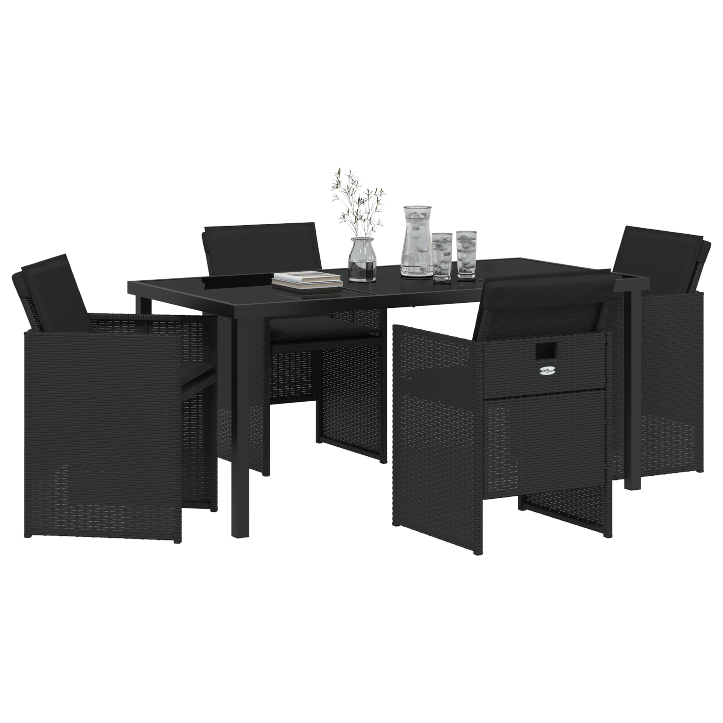 5 Piece Garden Dining Set with Cushions Black Poly Rattan