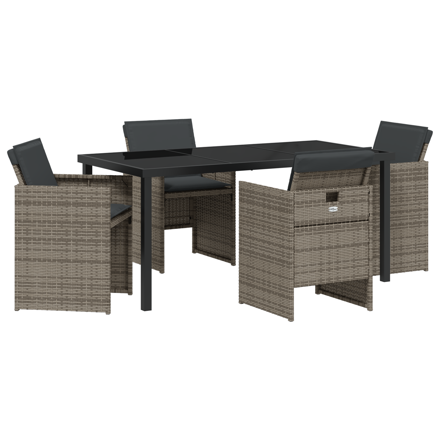 5 Piece Garden Dining Set with Cushions Grey Poly Rattan
