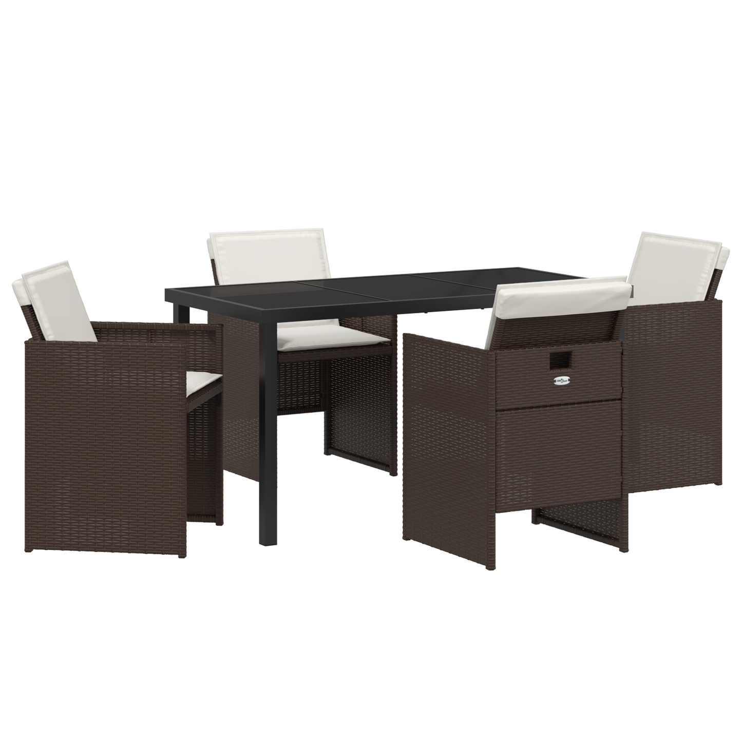 5 Piece Garden Dining Set with Cushions Brown Poly Rattan