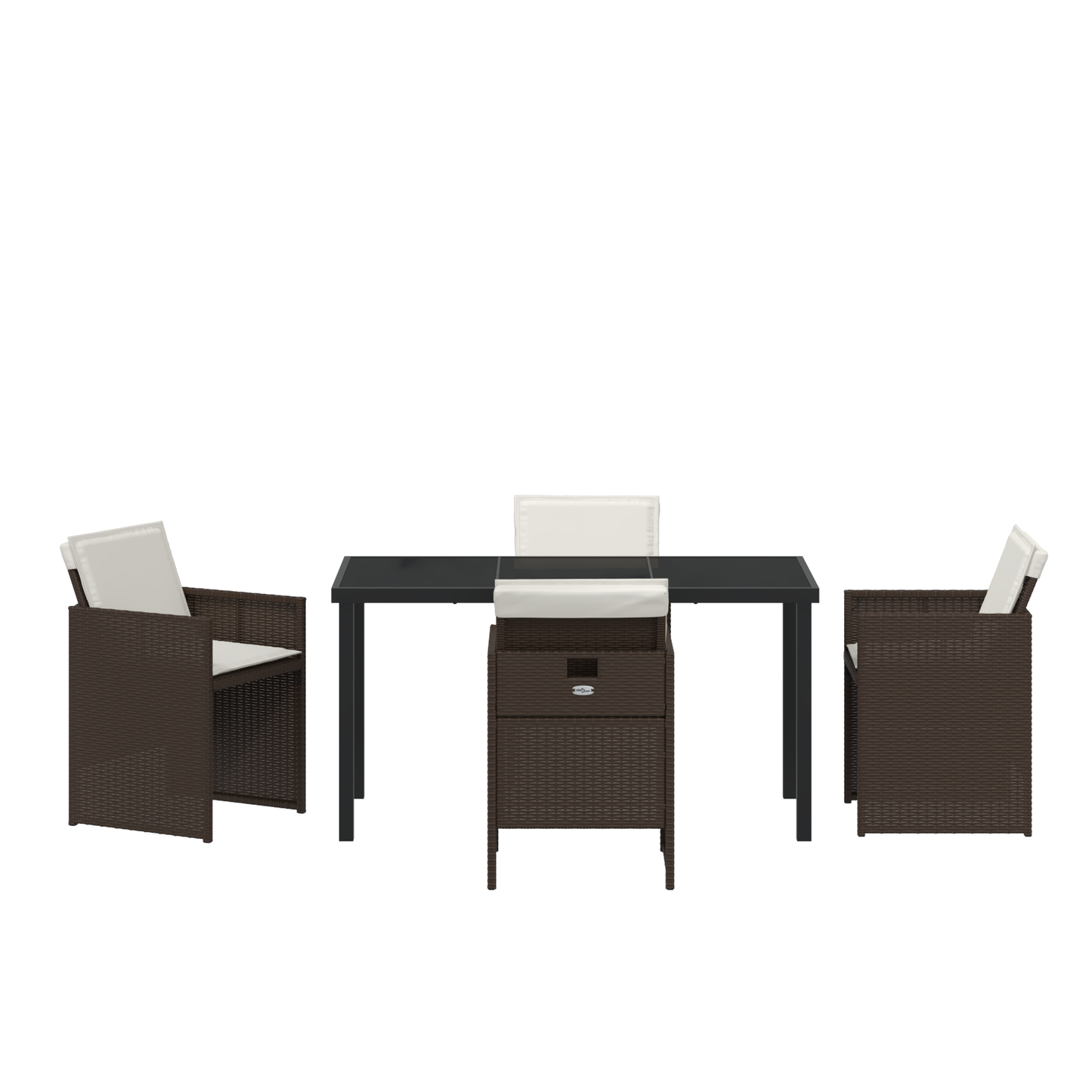 5 Piece Garden Dining Set with Cushions Brown Poly Rattan