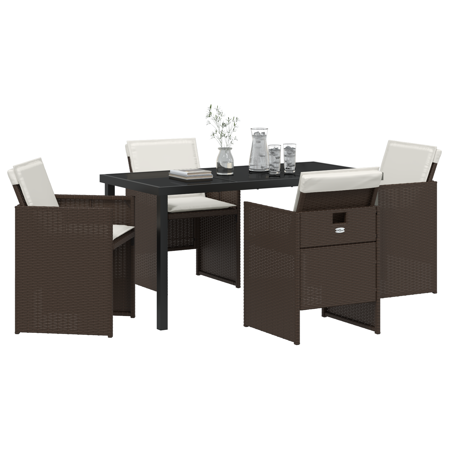 5 Piece Garden Dining Set with Cushions Brown Poly Rattan