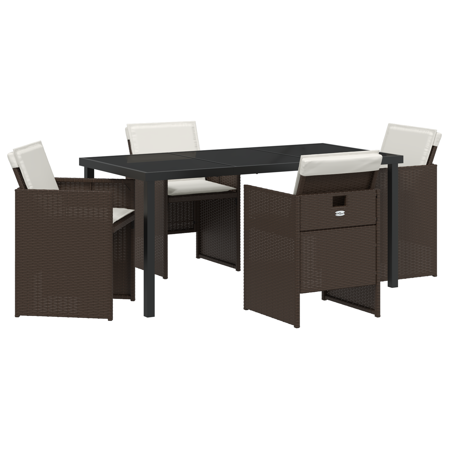 5 Piece Garden Dining Set with Cushions Brown Poly Rattan
