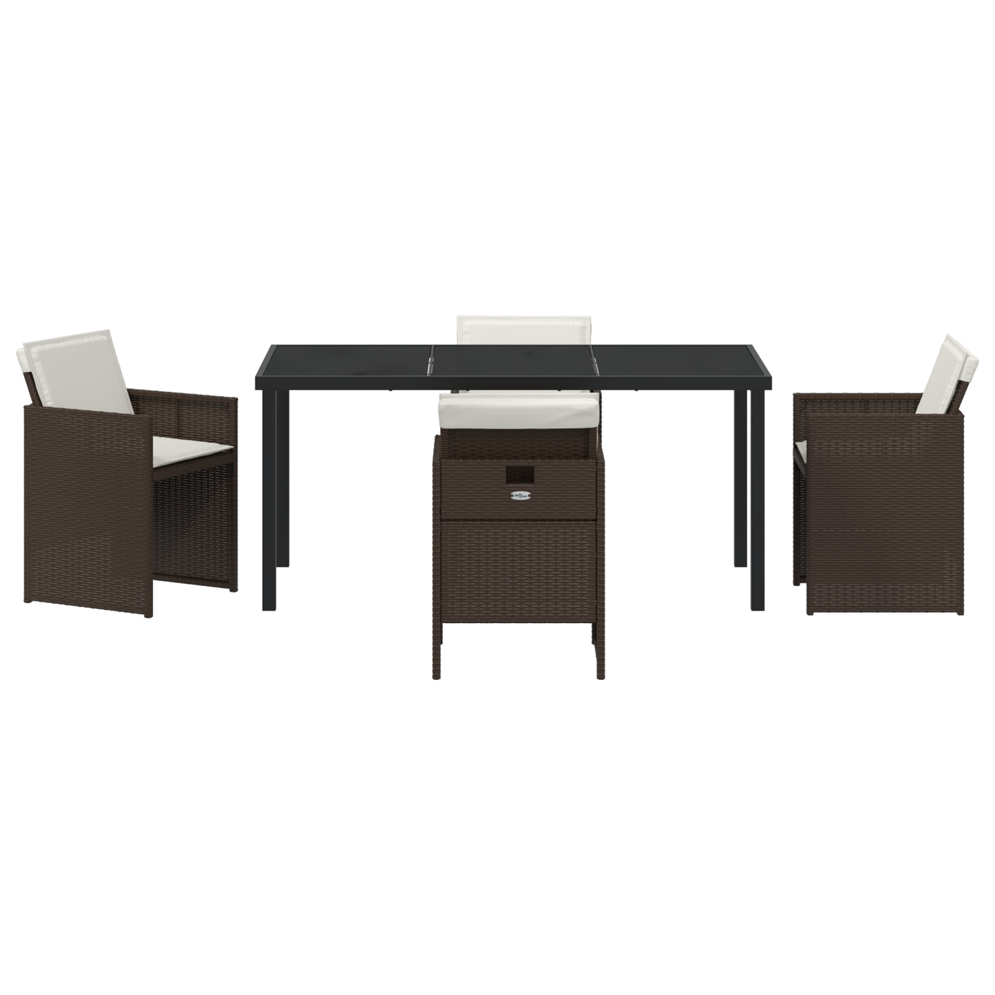 5 Piece Garden Dining Set with Cushions Brown Poly Rattan