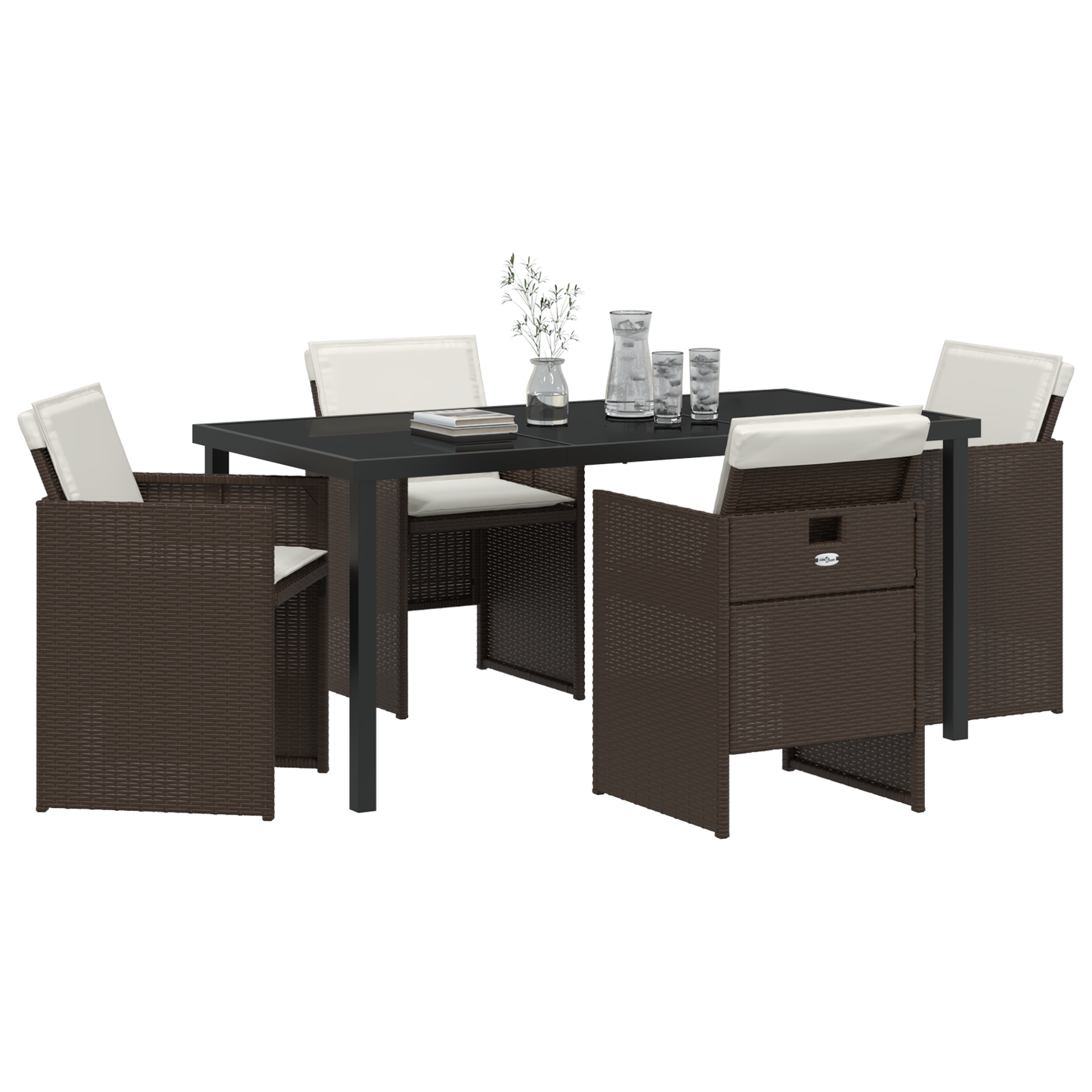 5 Piece Garden Dining Set with Cushions Brown Poly Rattan