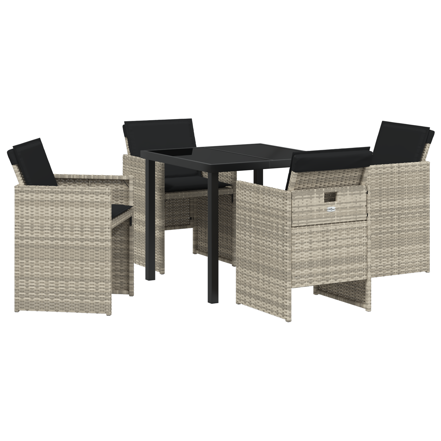 5 Piece Garden Dining Set with Cushions Light Grey Poly Rattan