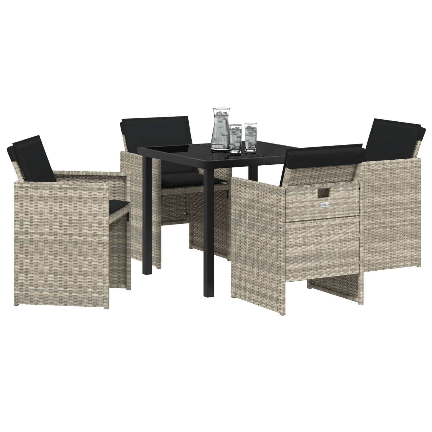 5 Piece Garden Dining Set with Cushions Light Grey Poly Rattan