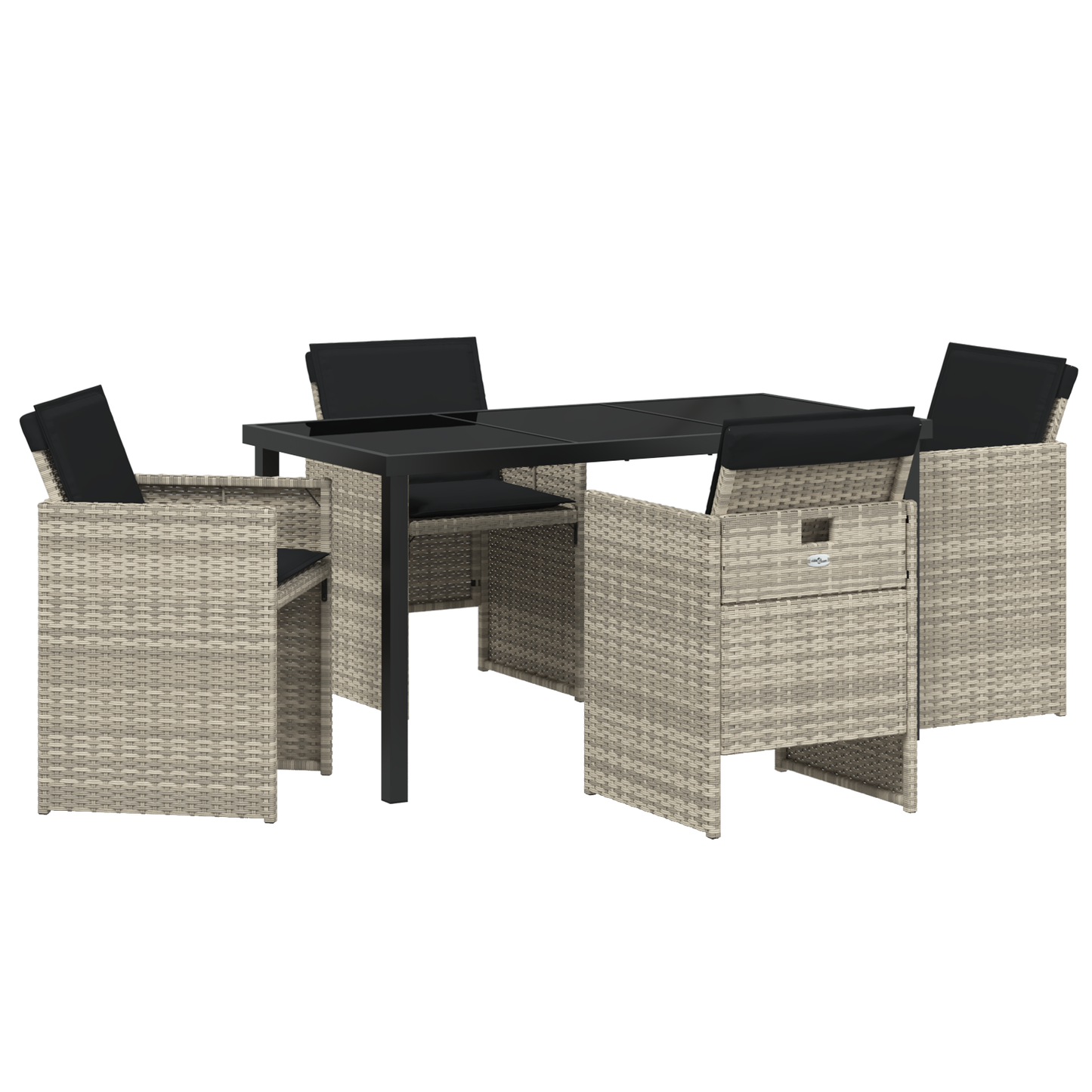 5 Piece Garden Dining Set with Cushions Light Grey Poly Rattan