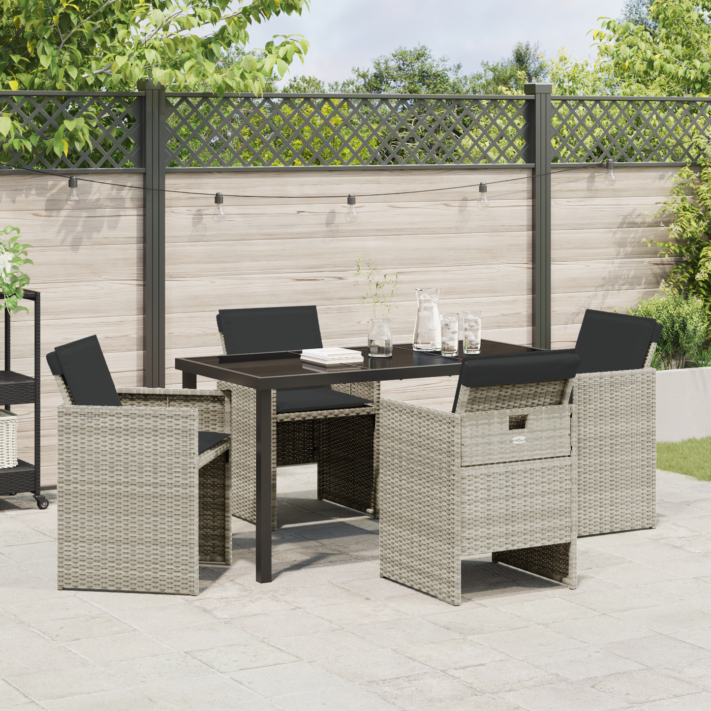 5 Piece Garden Dining Set with Cushions Light Grey Poly Rattan