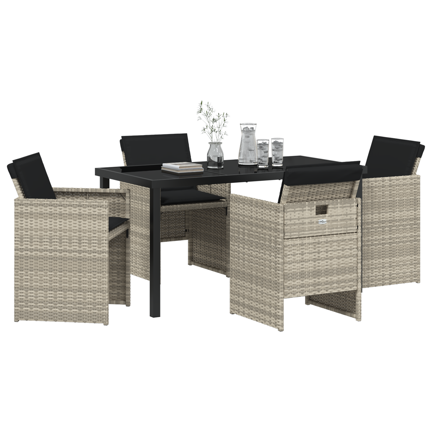 5 Piece Garden Dining Set with Cushions Light Grey Poly Rattan
