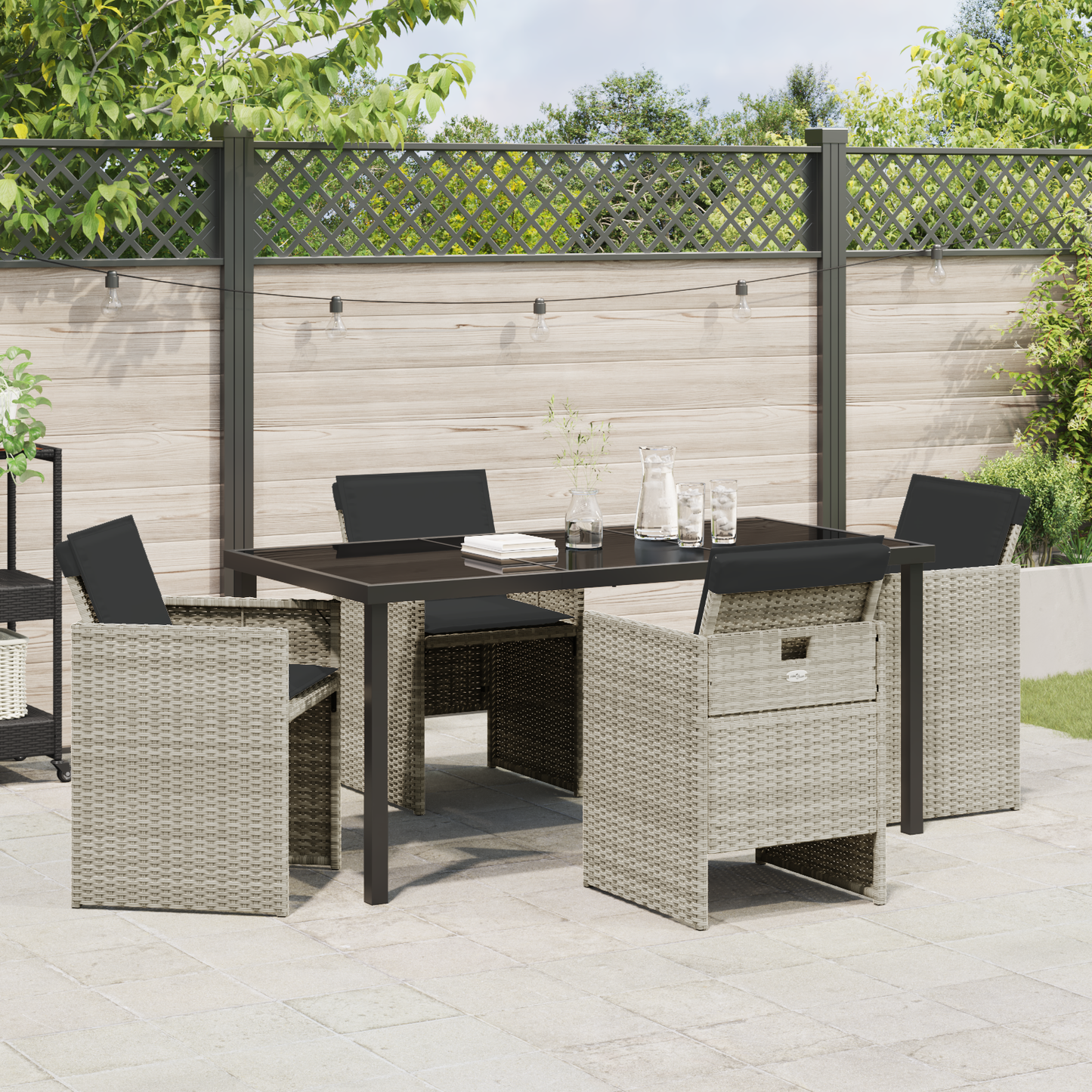 5 Piece Garden Dining Set with Cushions Light Grey Poly Rattan