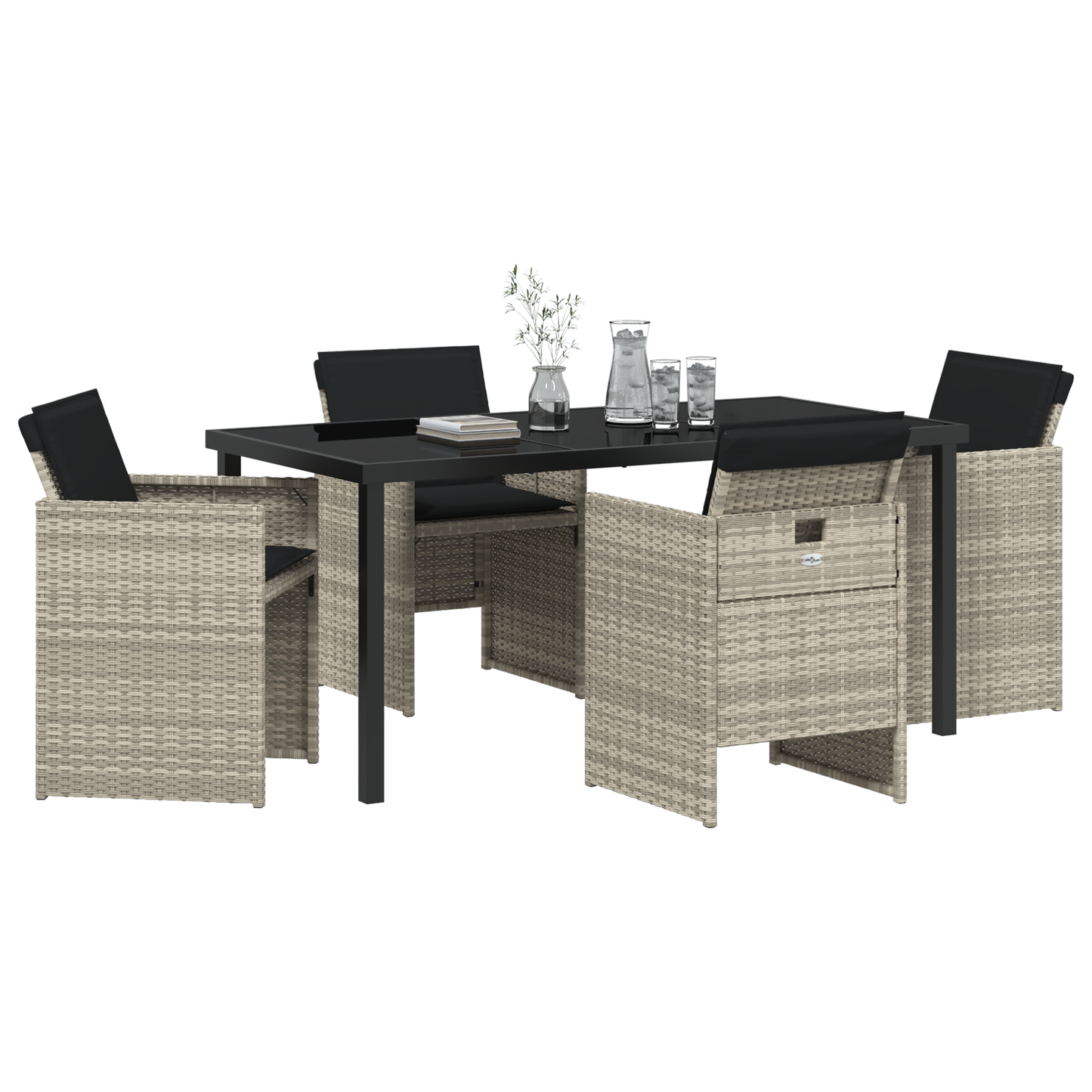 5 Piece Garden Dining Set with Cushions Light Grey Poly Rattan