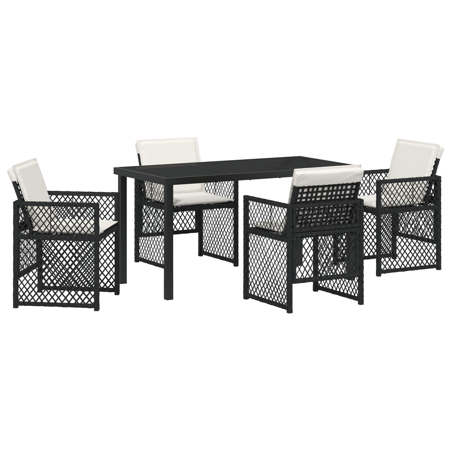 5 Piece Garden Dining Set with Cushions Black Poly Rattan