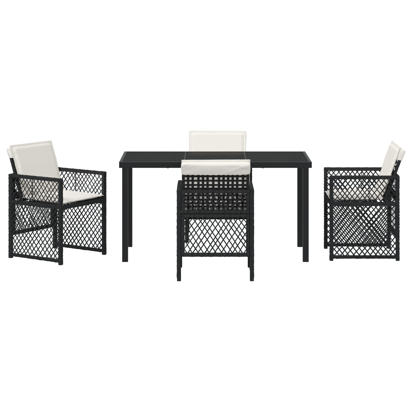 5 Piece Garden Dining Set with Cushions Black Poly Rattan