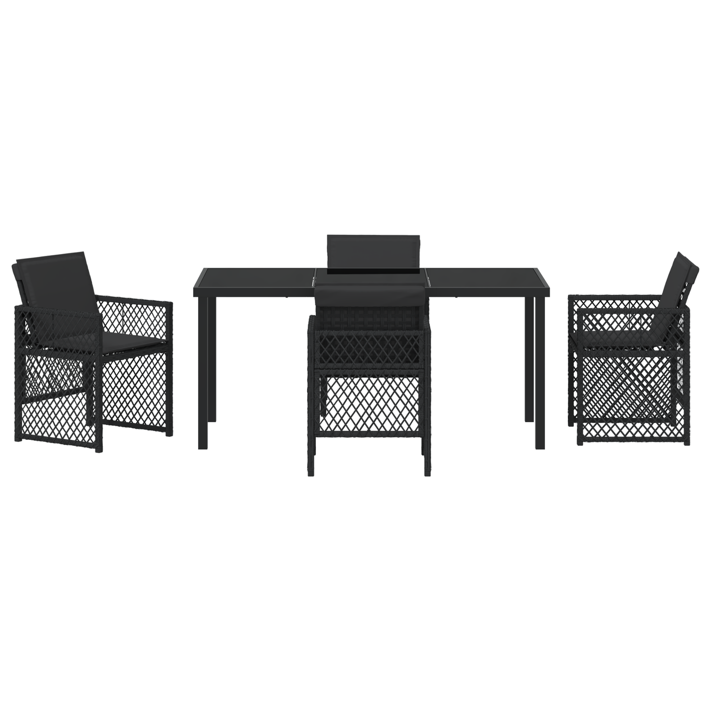 5 Piece Garden Dining Set with Cushions Black Poly Rattan