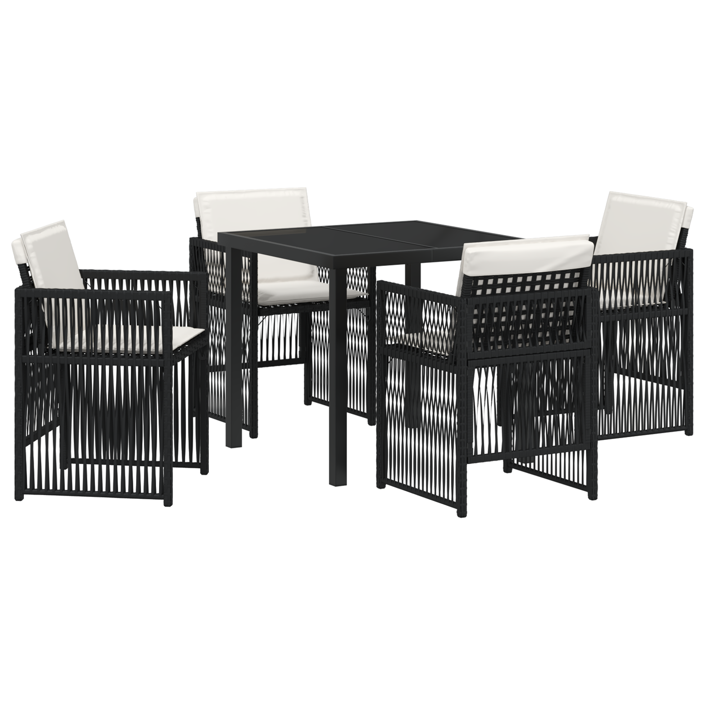 5 Piece Garden Dining Set with Cushions Black Poly Rattan