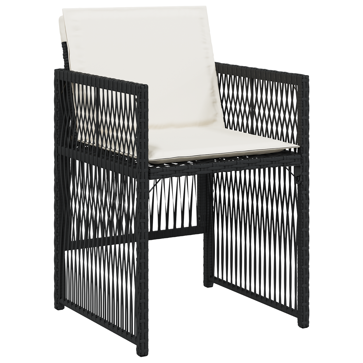 5 Piece Garden Dining Set with Cushions Black Poly Rattan