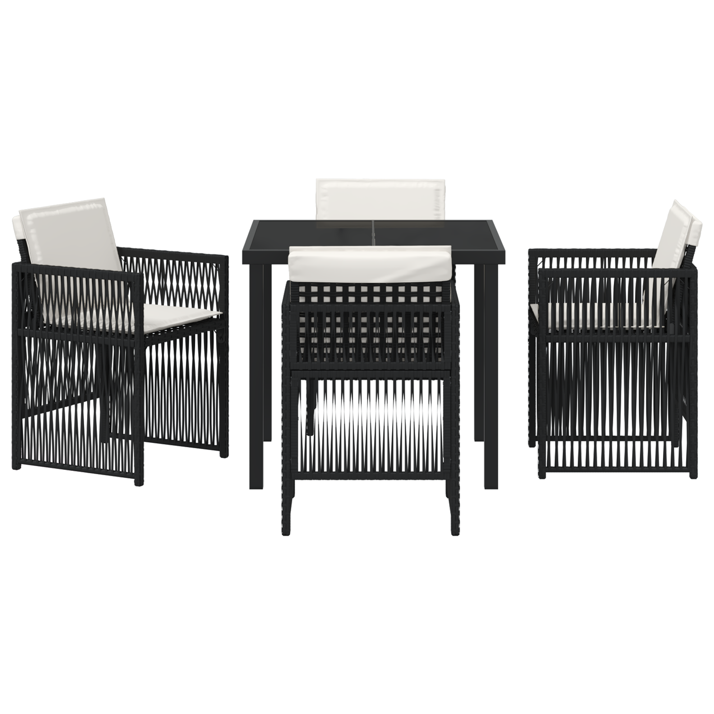 5 Piece Garden Dining Set with Cushions Black Poly Rattan