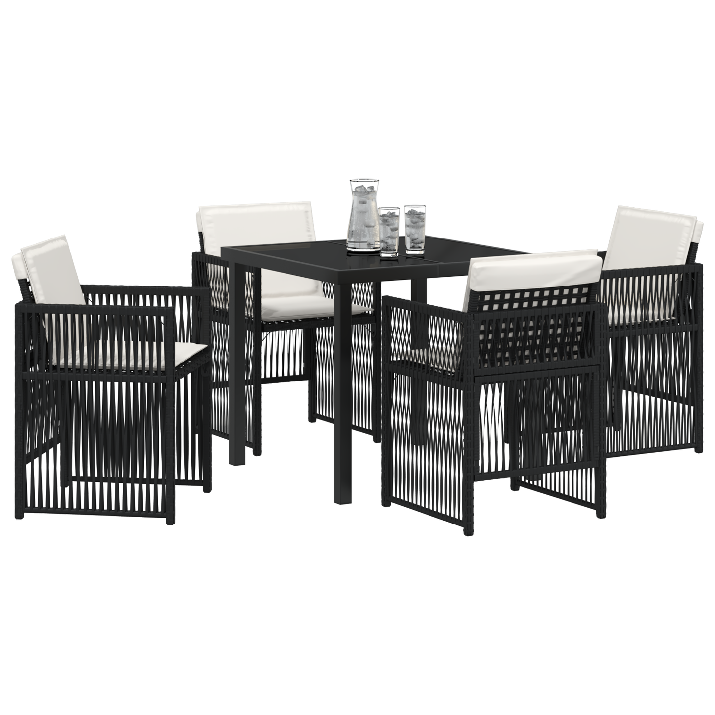 5 Piece Garden Dining Set with Cushions Black Poly Rattan
