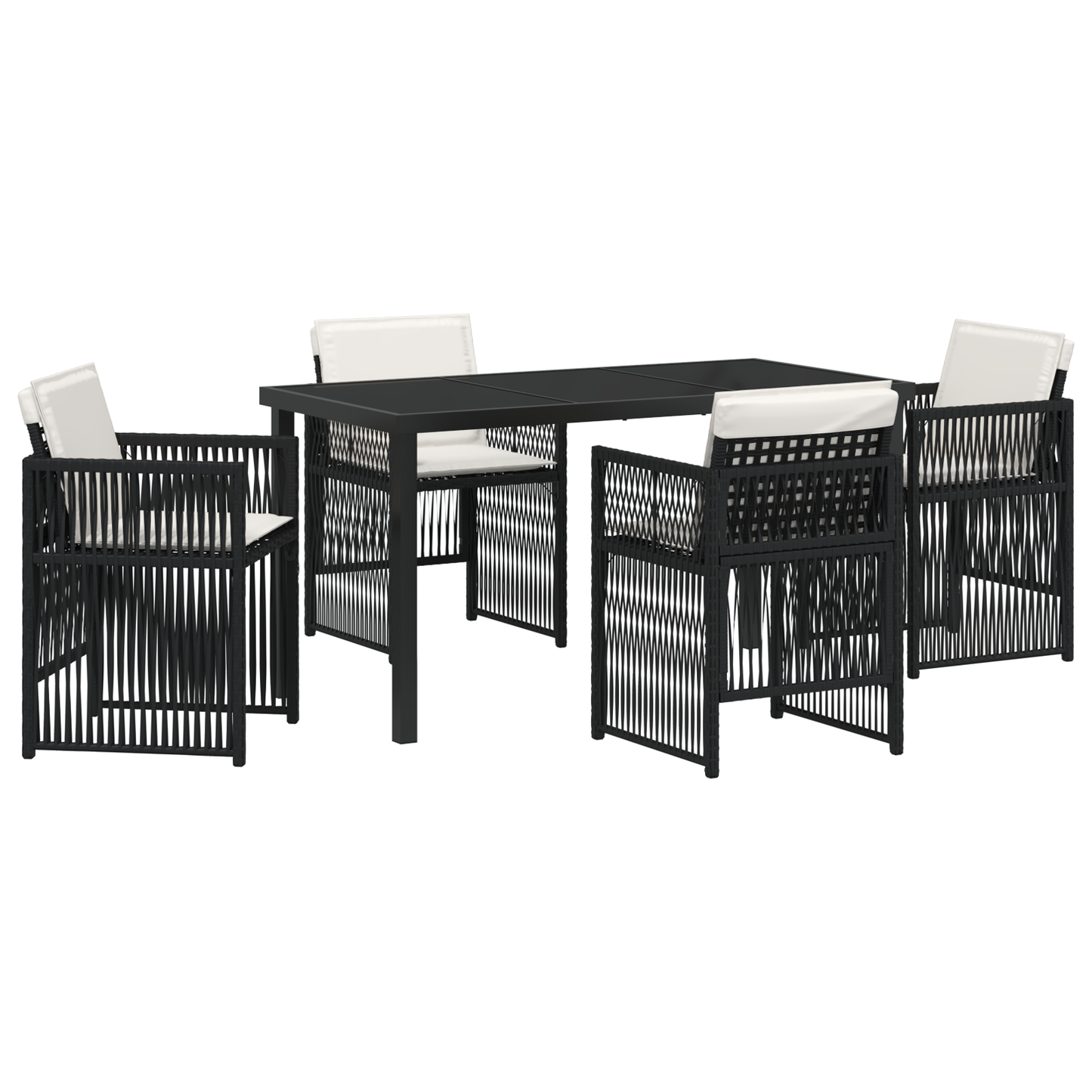 5 Piece Garden Dining Set with Cushions Black Poly Rattan