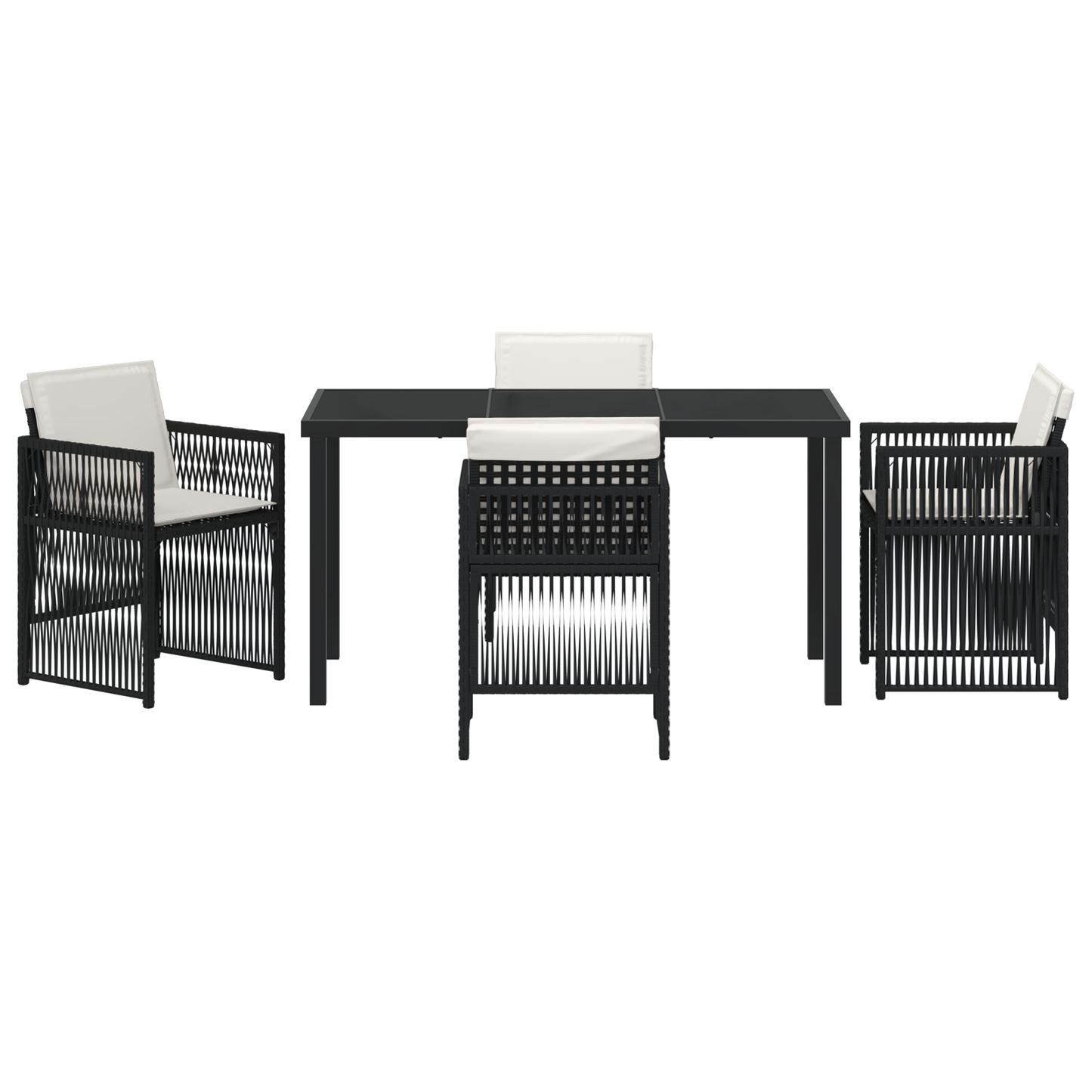 5 Piece Garden Dining Set with Cushions Black Poly Rattan