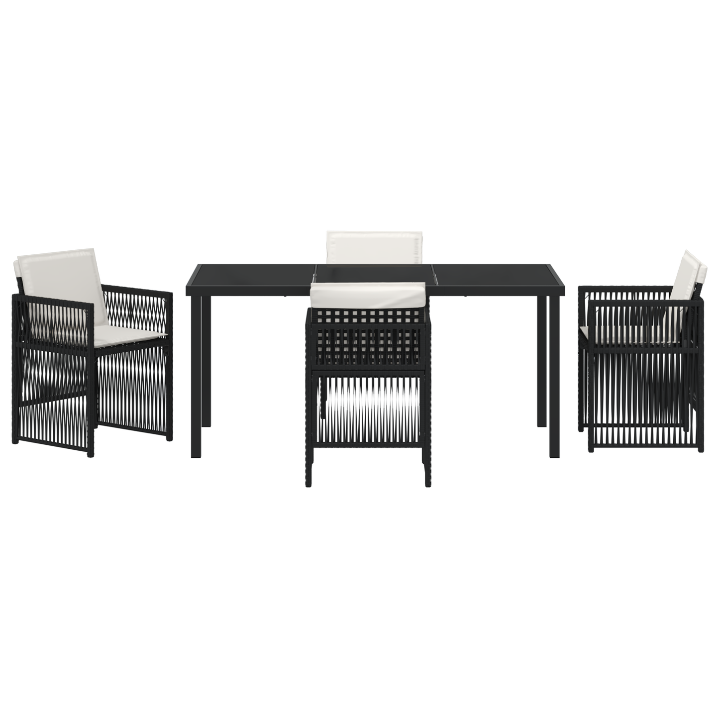 5 Piece Garden Dining Set with Cushions Black Poly Rattan