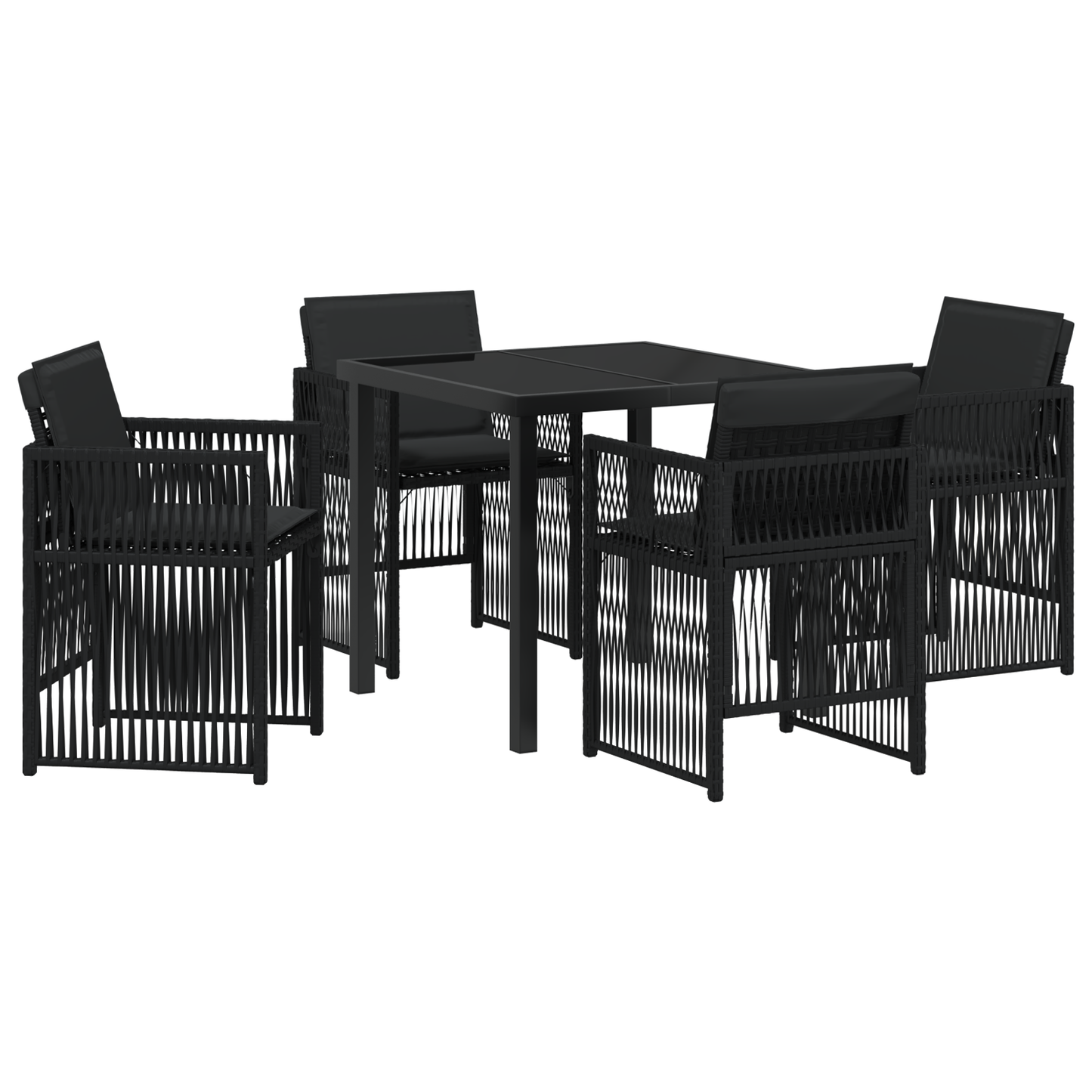 5 Piece Garden Dining Set with Cushions Black Poly Rattan