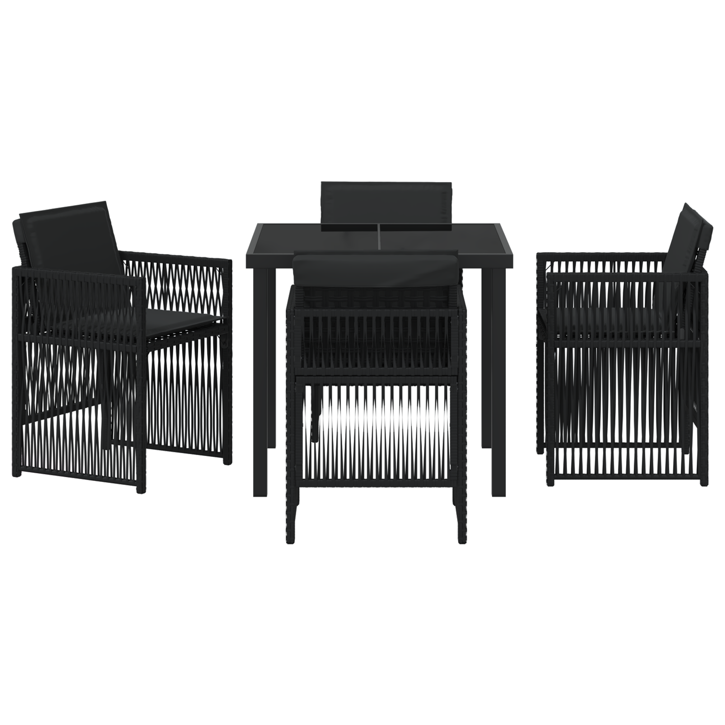 5 Piece Garden Dining Set with Cushions Black Poly Rattan