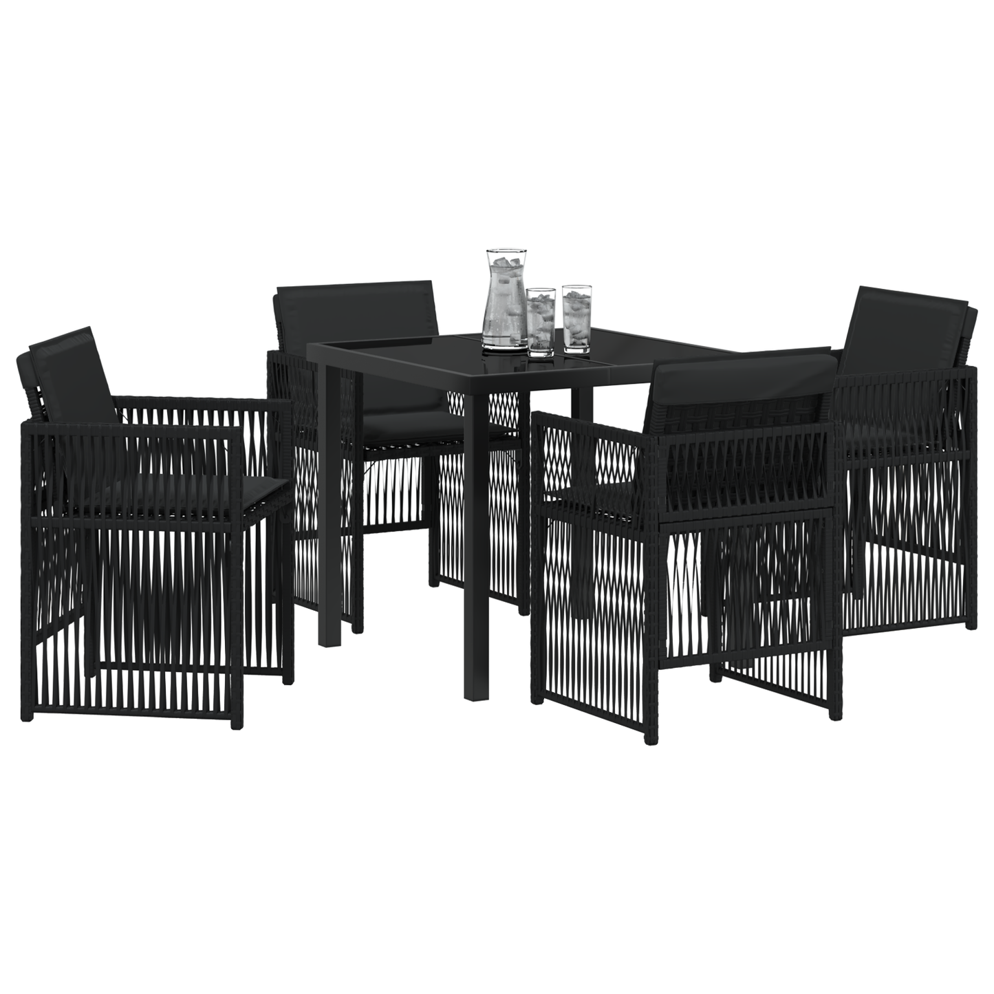 5 Piece Garden Dining Set with Cushions Black Poly Rattan