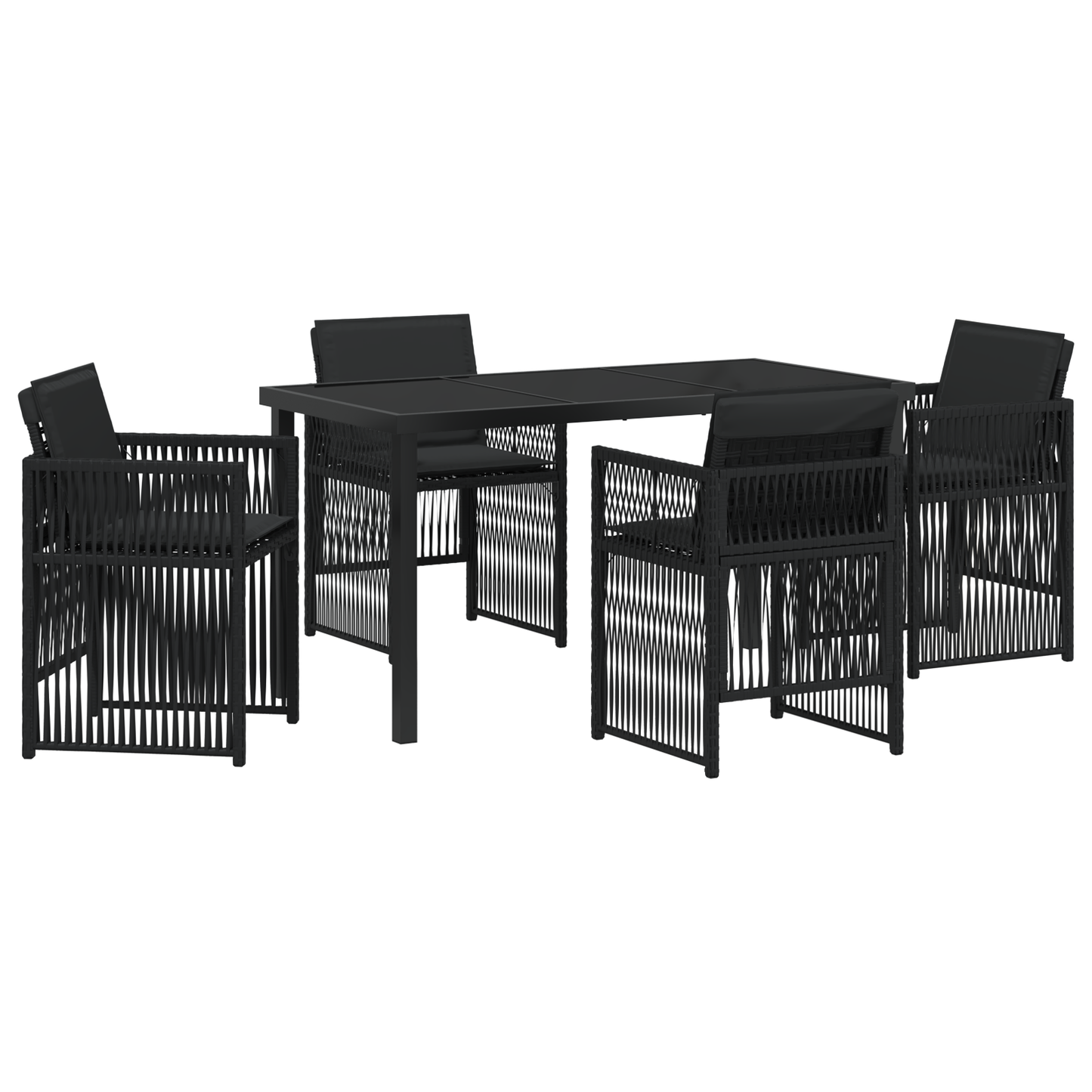 5 Piece Garden Dining Set with Cushions Black Poly Rattan