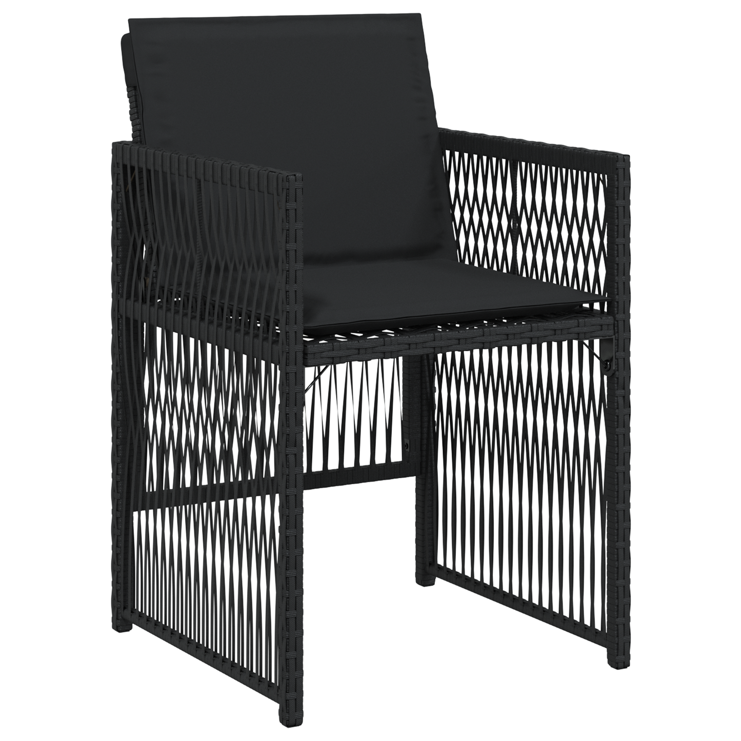 5 Piece Garden Dining Set with Cushions Black Poly Rattan