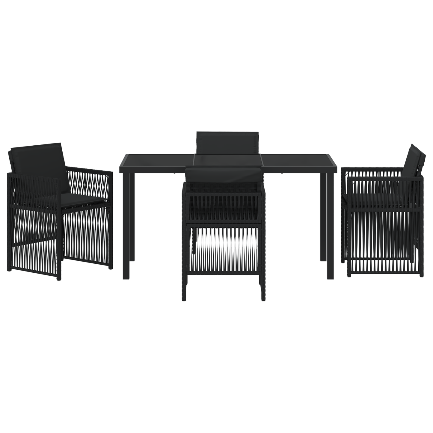 5 Piece Garden Dining Set with Cushions Black Poly Rattan