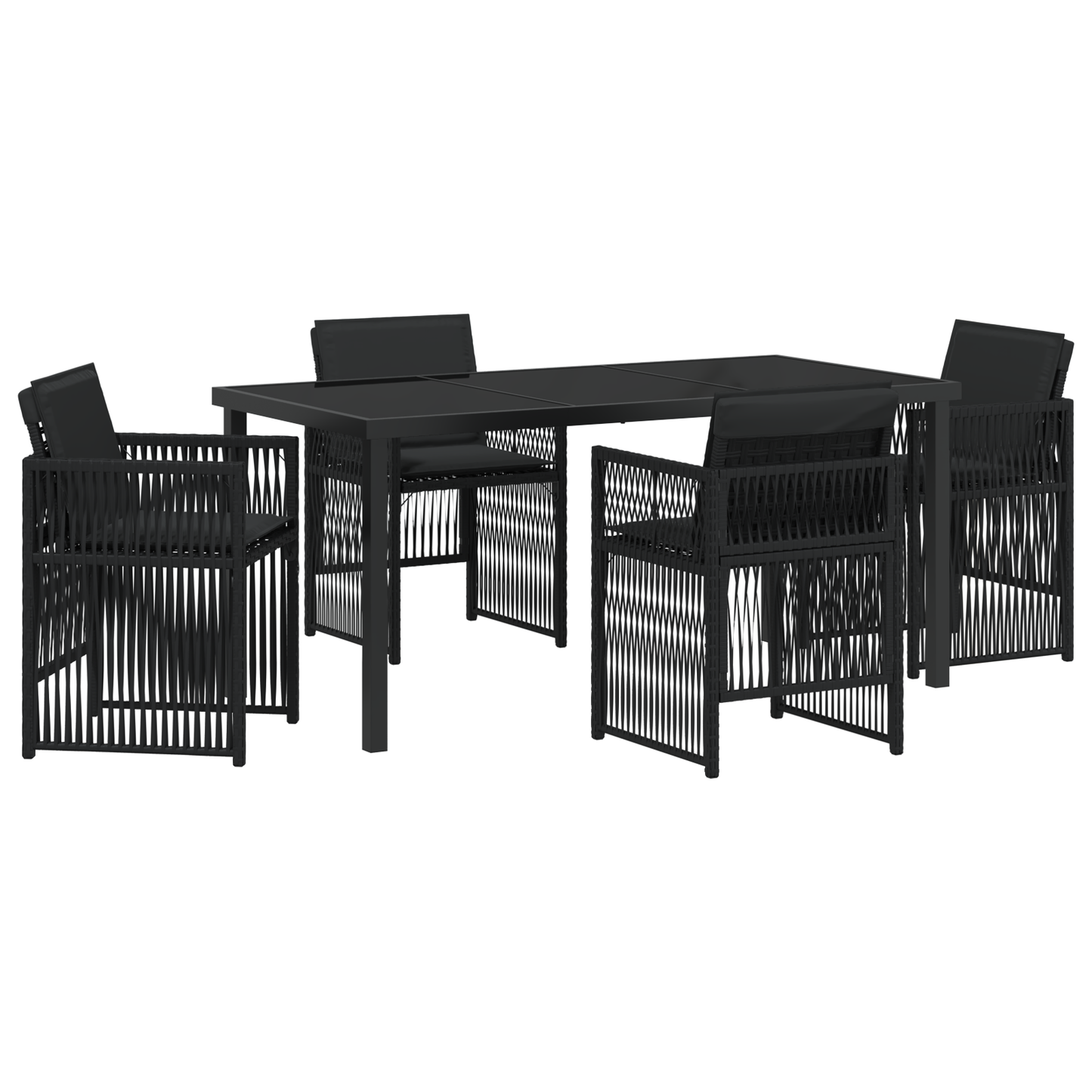 5 Piece Garden Dining Set with Cushions Black Poly Rattan