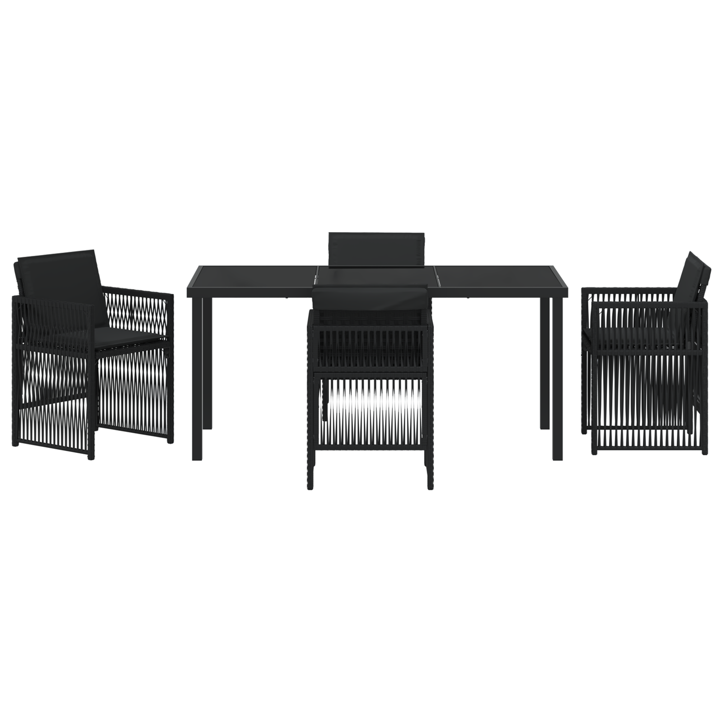 5 Piece Garden Dining Set with Cushions Black Poly Rattan