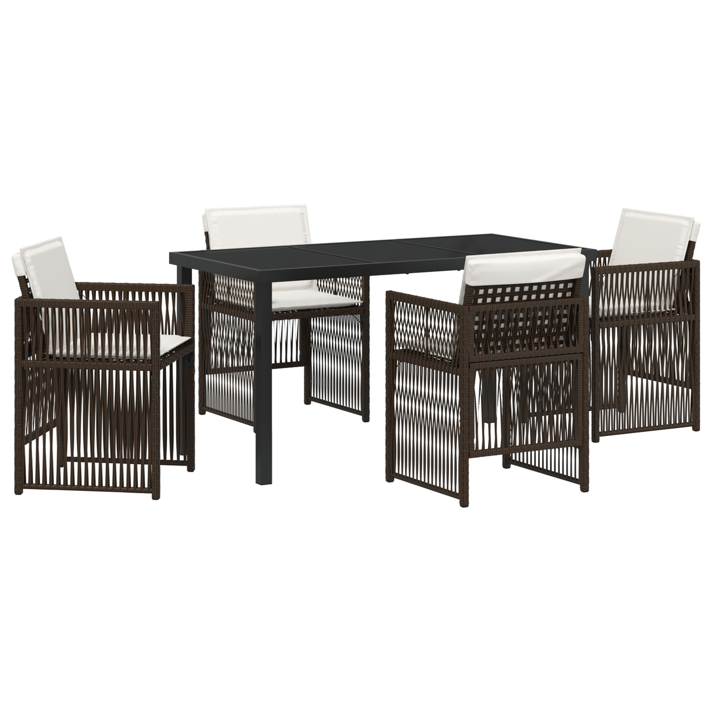 5 Piece Garden Dining Set with Cushions Brown Poly Rattan