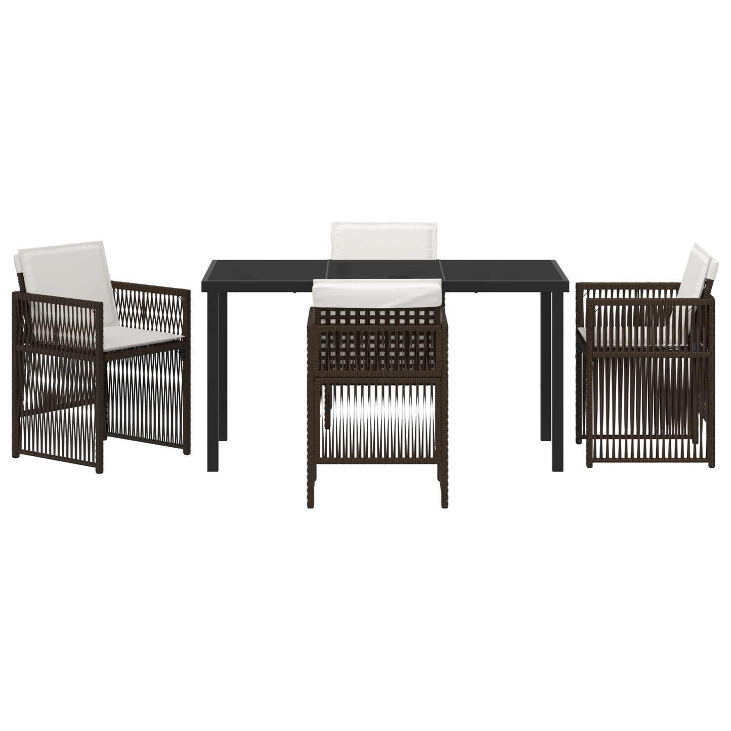 5 Piece Garden Dining Set with Cushions Brown Poly Rattan